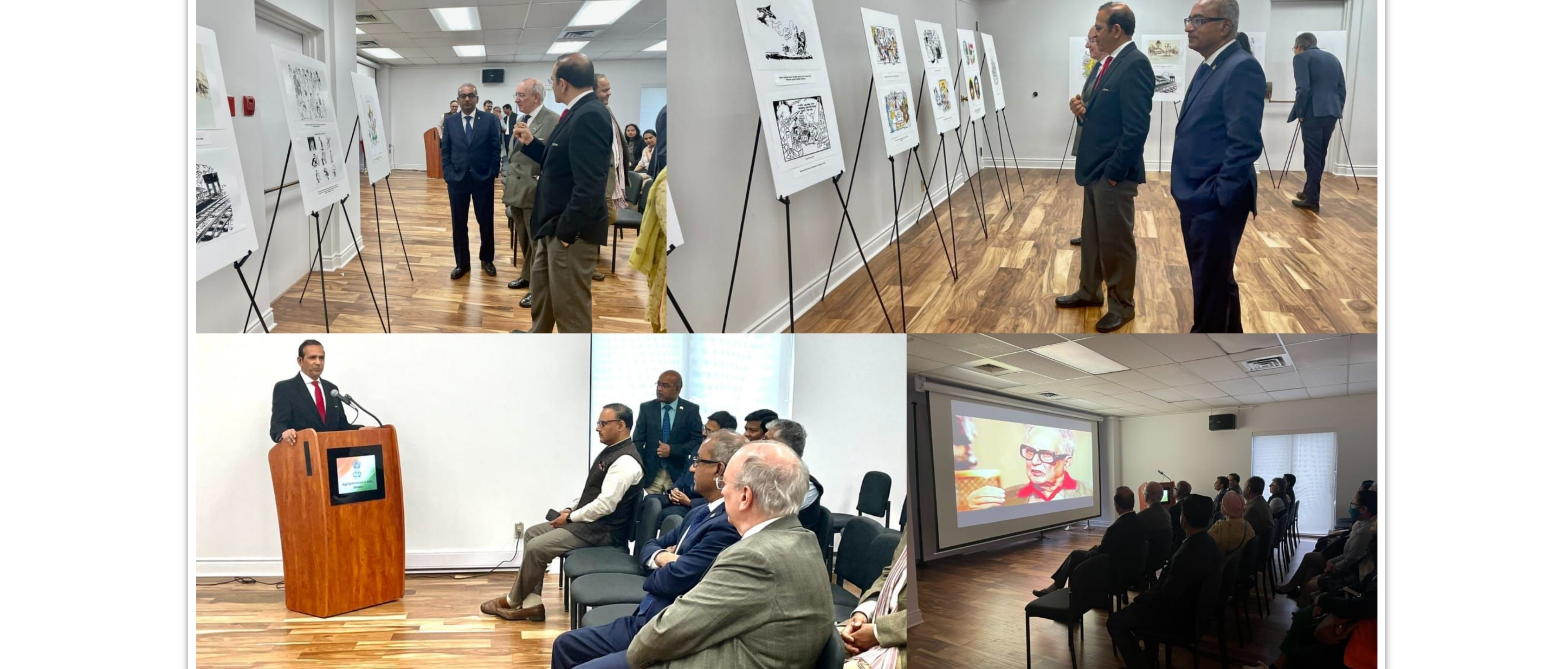  Celebrating Azadi Ka Amrit Mahotsav, High Commissioner Ajay Bisaria inaugurated "Retrospective of R.K. Laxman Cartoons, at High Commission of India, Ottawa on 6 June 2022